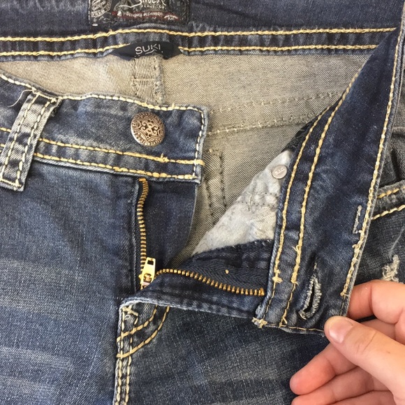 Silver Suki Mid Pencil Skinny Jeans Womens 30/31 Dark Wash Distressed Denim - Picture 10 of 13